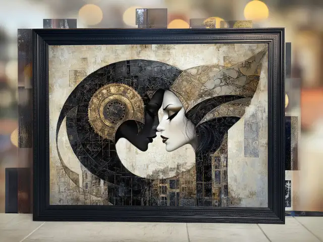 Yin & Yang Abstract Framed Art | Œuvre d'art abstraite 42' x 33'