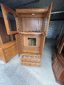 Free delivery used Oak Armoire Cabinet with Glass Doors - Photo 4