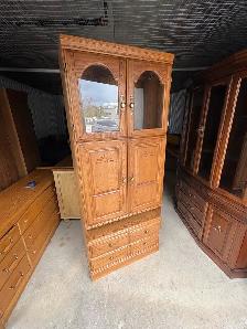 Free delivery used Oak Armoire Cabinet with Glass Doors - Photo 6