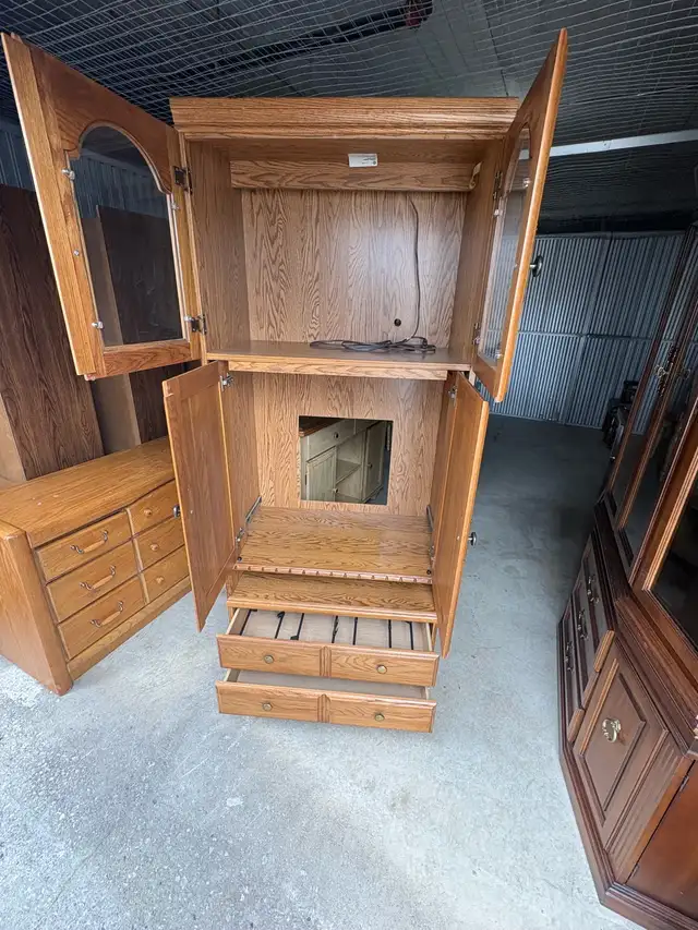 Free delivery used Oak Armoire Cabinet with Glass Doors - Photo 7