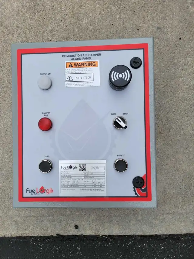 fuel logik combustion air damper alarm panel