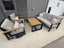 Outdoor patio sofa with 2 swivel chairs and table