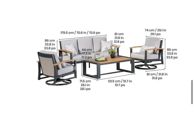 Outdoor patio sofa with 2 swivel chairs and table - Photo 7