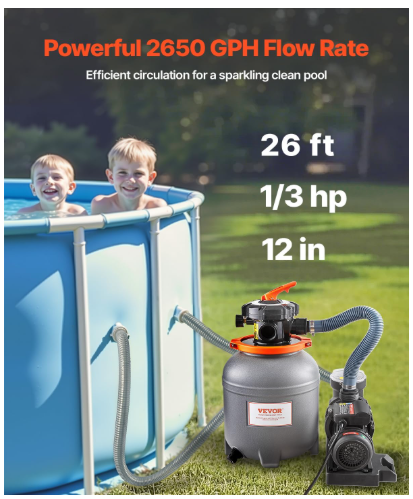 Sand Filter Pump Above Ground Pool, VEVOR, 2650 GPH, 1/3 HP - Photo 7