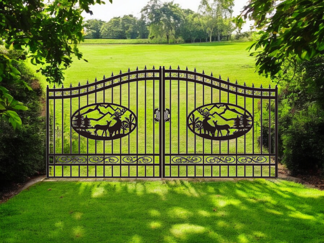 Wrought Iron 16FT Driveway Gate – Deer Artwork