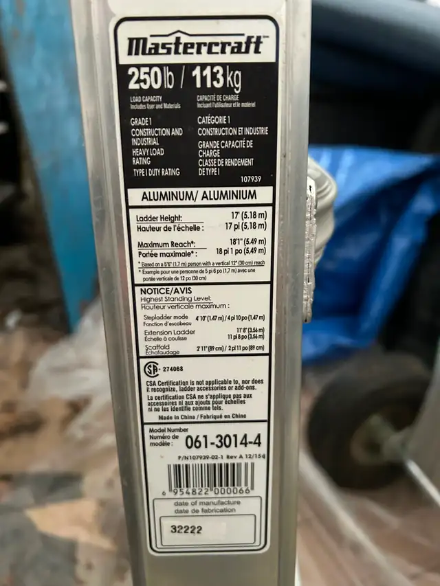 Brand new Mastercraft multi-position ladder.