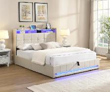 HYDRAULIC LIFT STORAGE BED WITH LED LIGHTING WITH 7 MODES..