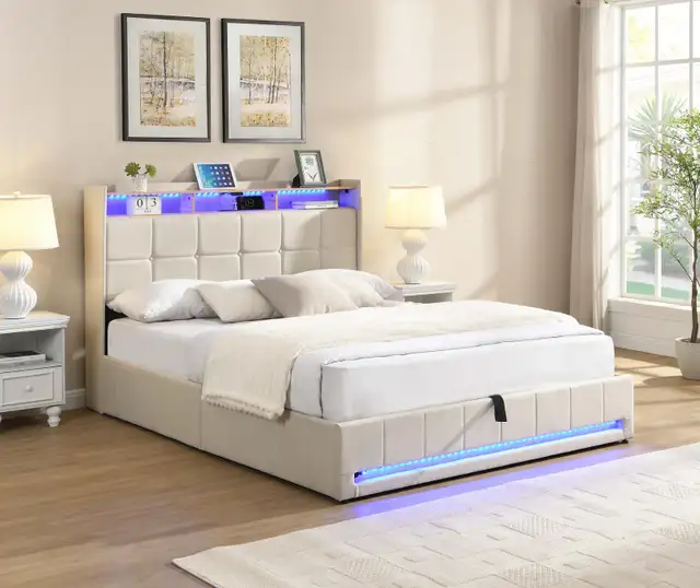 HYDRAULIC LIFT STORAGE BED WITH LED LIGHTING WITH 7 MODES.. - Photo 3