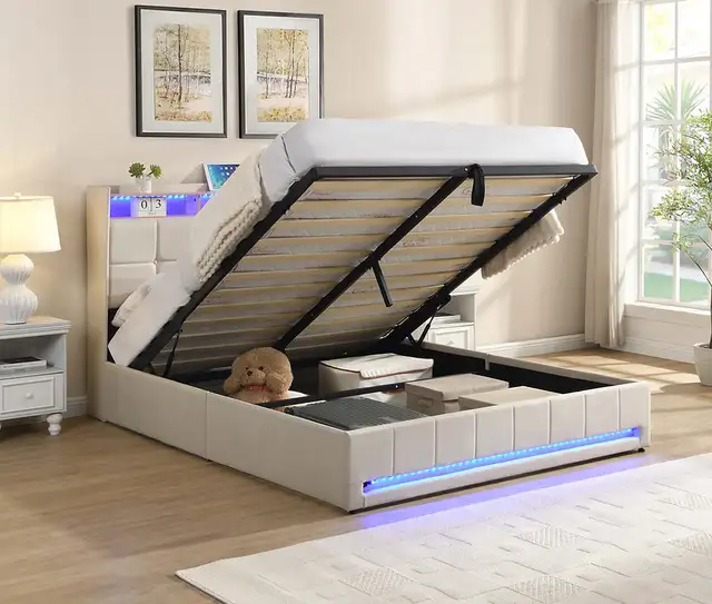 HYDRAULIC LIFT STORAGE BED WITH LED LIGHTING WITH 7 MODES.. - Photo 4