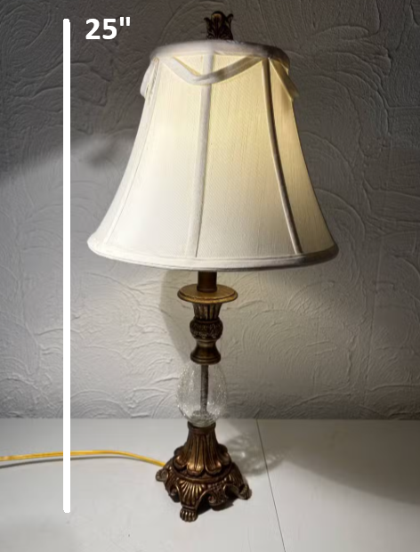 Classic ‘Crackle Glass’ / Brass 25" Table Lamp - Excellent Shape