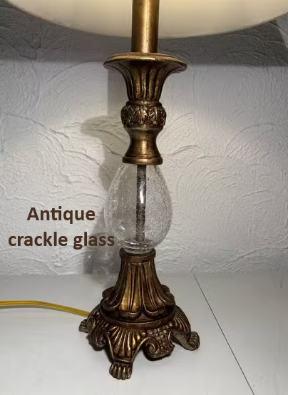 Classic ‘Crackle Glass’ / Brass 25" Table Lamp - Excellent Shape - Photo 2