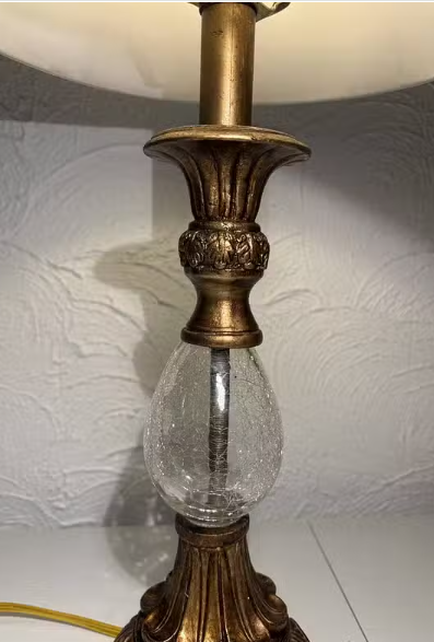 Classic ‘Crackle Glass’ / Brass 25" Table Lamp - Excellent Shape - Photo 4