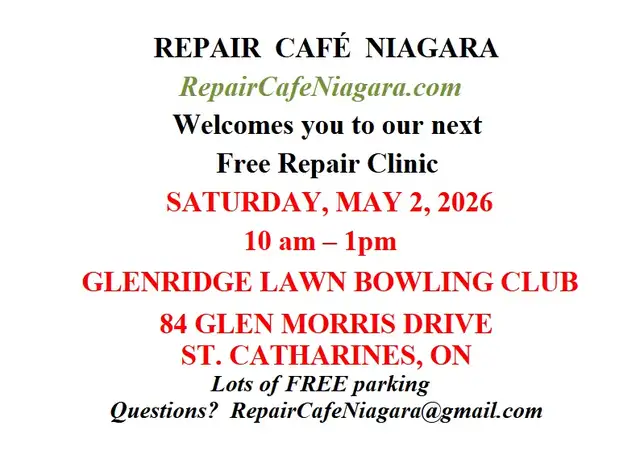 REPAIR CAFE NIAGARA, Come to our Free Repair Clinic, Sat 10am