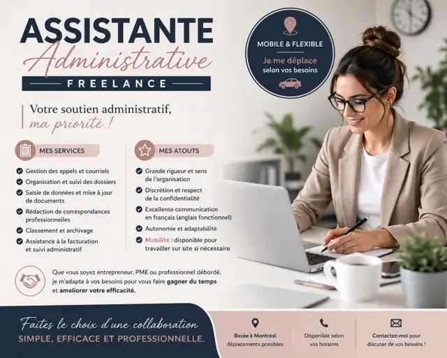 Assistante Administrative Freelance – Disponible & Mobile