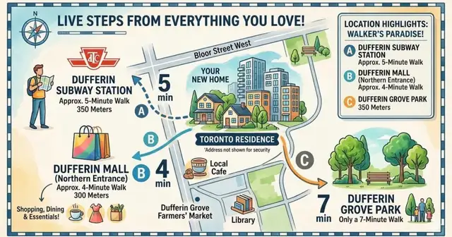 Spacious & Bright 2‑Bedroom Apartment — Steps from Dufferin Subw