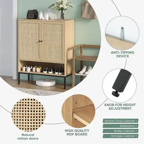 Brand New 39.5' 2-Door Rattan Shoe Storage Cabinet Special $149 - Photo 7