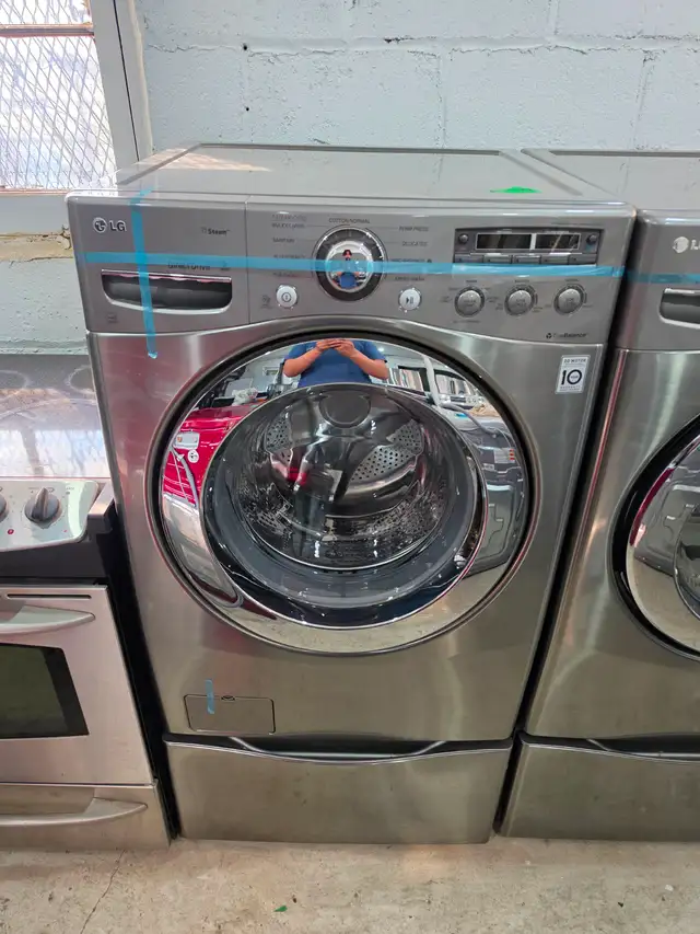 LG 27' Stainless Steel Front-Load Washer Dryer Set W/ Pedestals - Photo 2