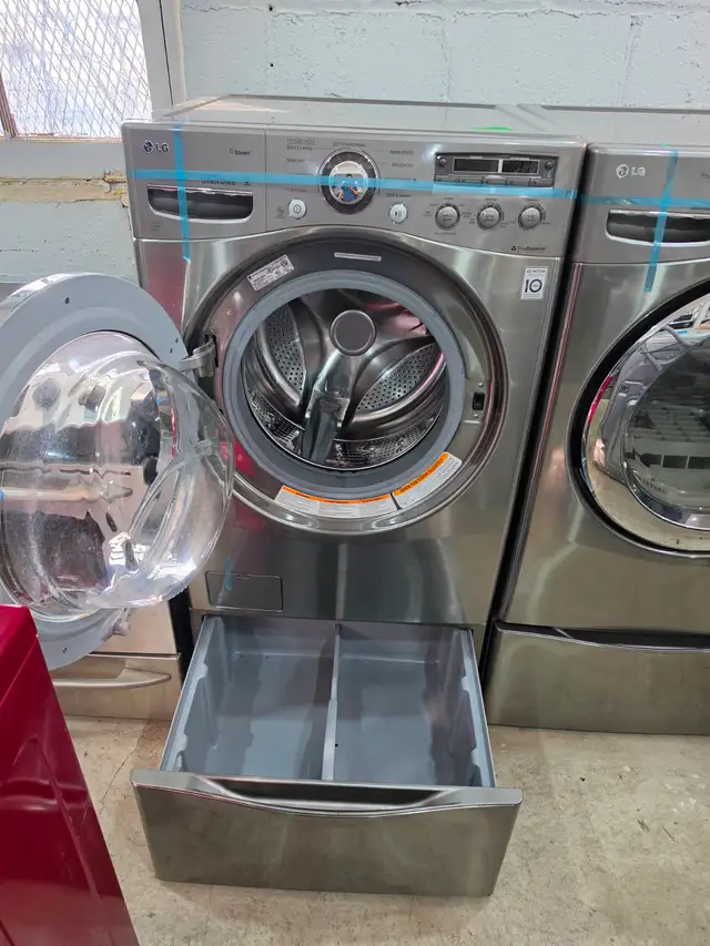LG 27' Stainless Steel Front-Load Washer Dryer Set W/ Pedestals - Photo 5
