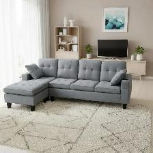 Four Seater Sofa in Black and Grey color in Fabric material