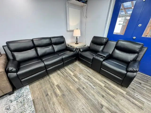 New Black 3-Piece Recliner Sofa And Loveseat With Cup Holders