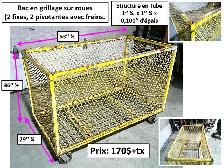Bac (charriot)  en grillage sur roue et autres charriots