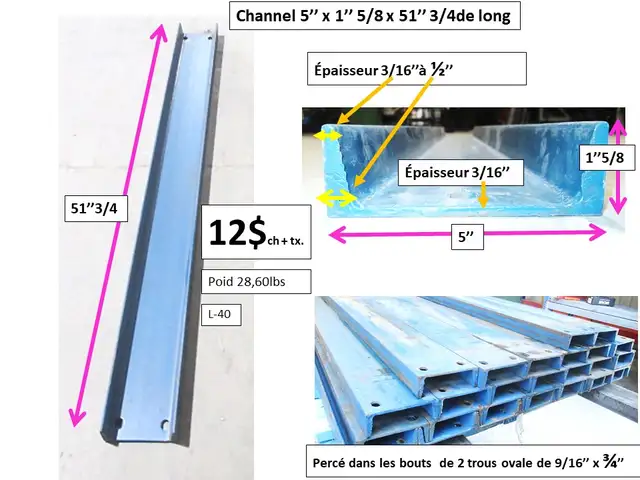Channel 10'' x 2'' 1/2 x 27''1/2(34''1/4) en angle, et autres - Photo 6