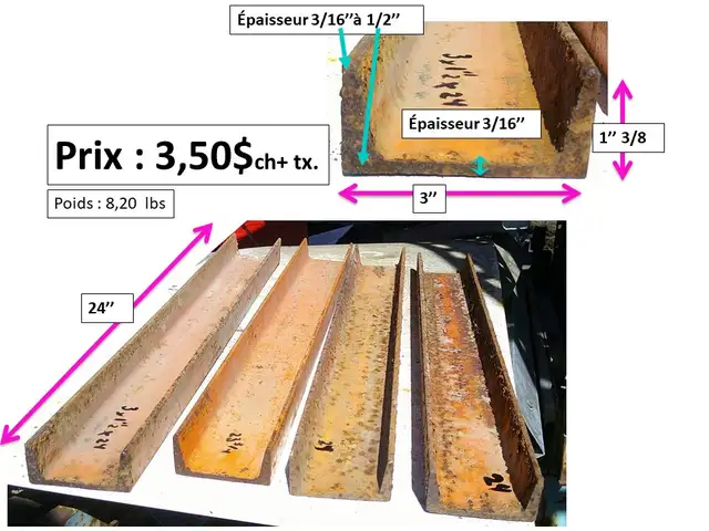 Channel 10'' x 2'' 1/2 x 27''1/2(34''1/4) en angle, et autres - Photo 8