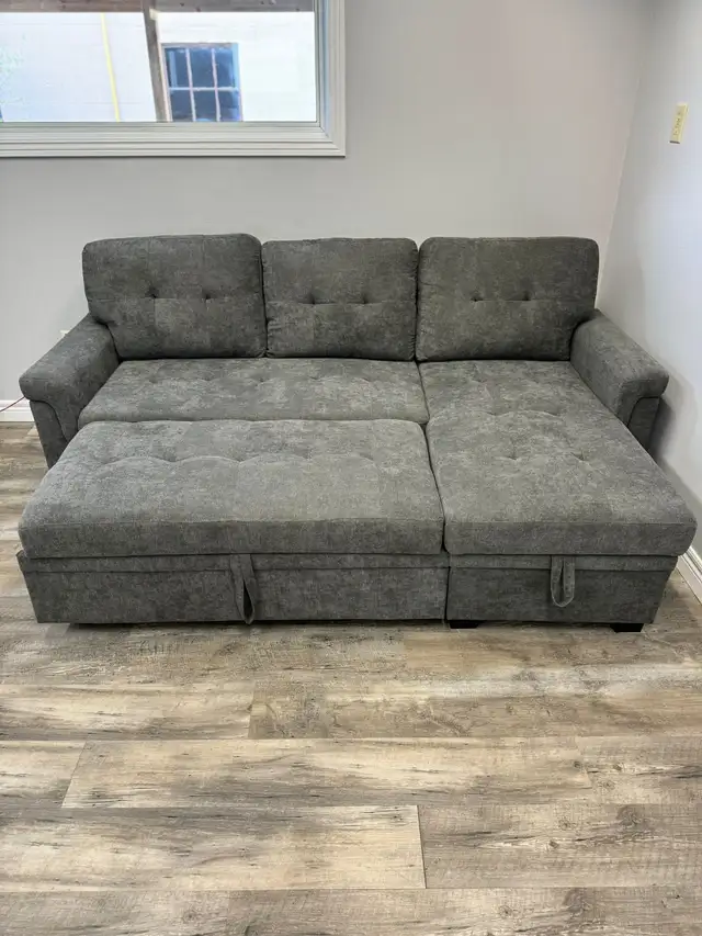 Sale On New Sectional Sofa Bed In Soft Fabric Upholstery - Grey