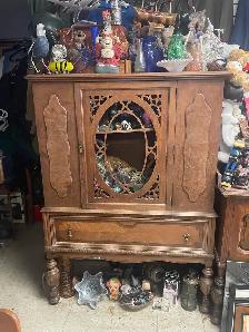 Vintage Curio Cabinet with Decorative Glass Panel (OBO)