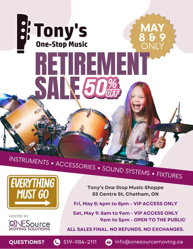 Tony’s One Stop Music Shoppe Retirement Clear-Out Sale