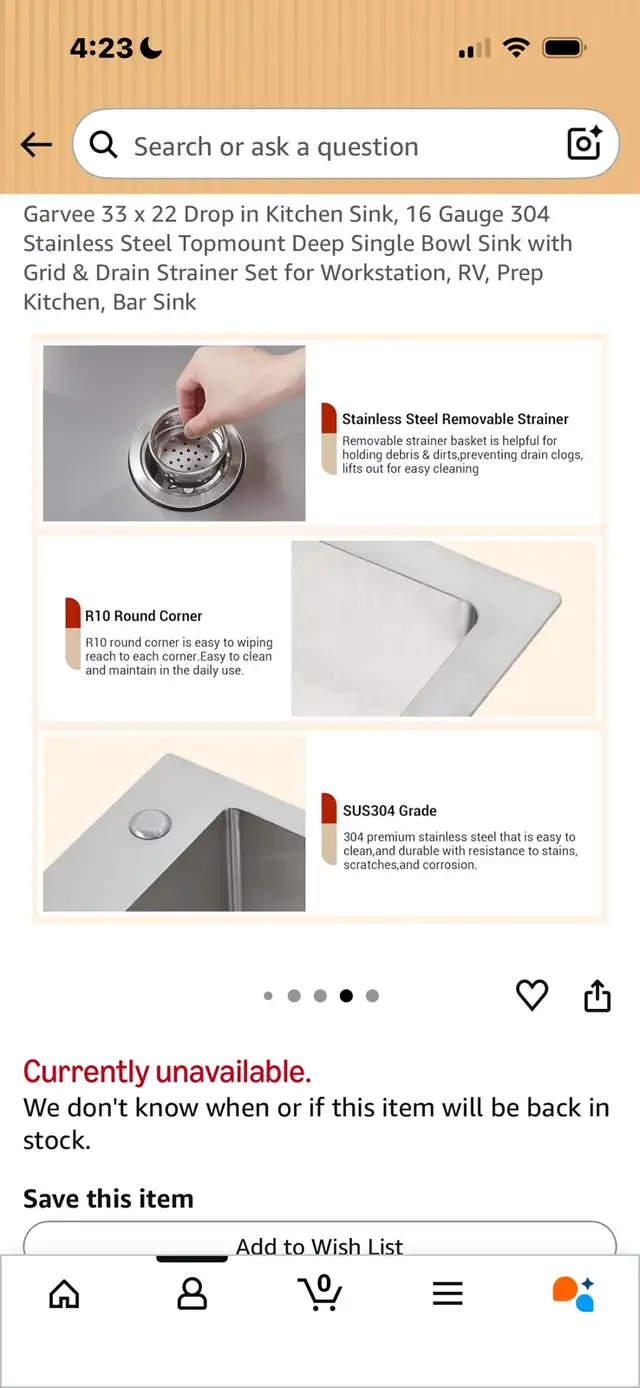 kitchen sink stainless steel 33X22 inches - Photo 3