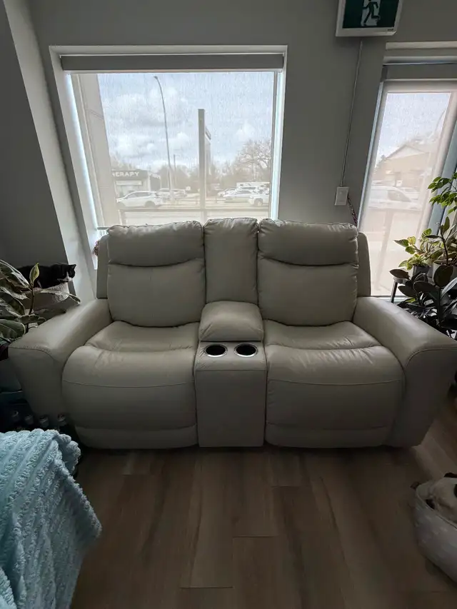 Electric Reclining Genuine Leather Love Seat w/ Console