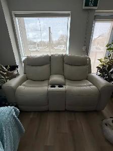 Electric Reclining Genuine Leather Love Seat w/ Console