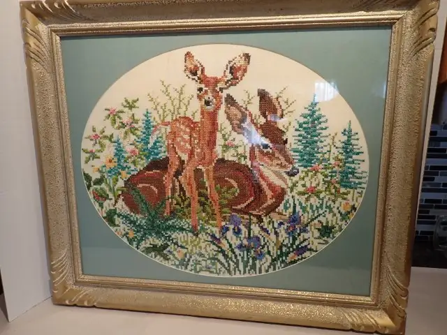 MCM Cross Stitched Framed Wall Art