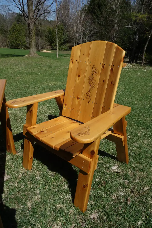 Custom Handmade Cedar Patio Table and Chairs w/Floral Design - Photo 2