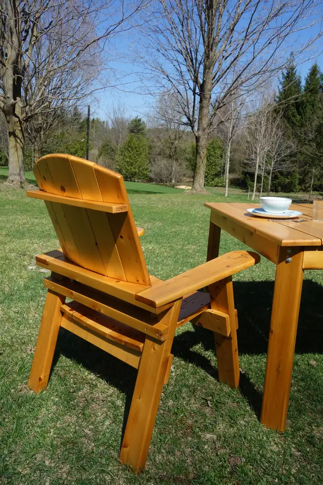 Custom Handmade Cedar Patio Table and Chairs w/Floral Design - Photo 3