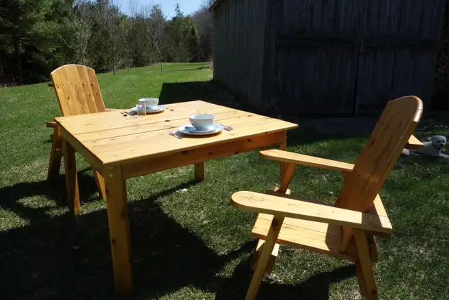 Custom Handmade Cedar Patio Table and Chairs w/Floral Design - Photo 4
