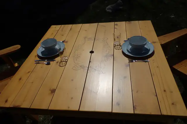 Custom Handmade Cedar Patio Table and Chairs w/Floral Design - Photo 5