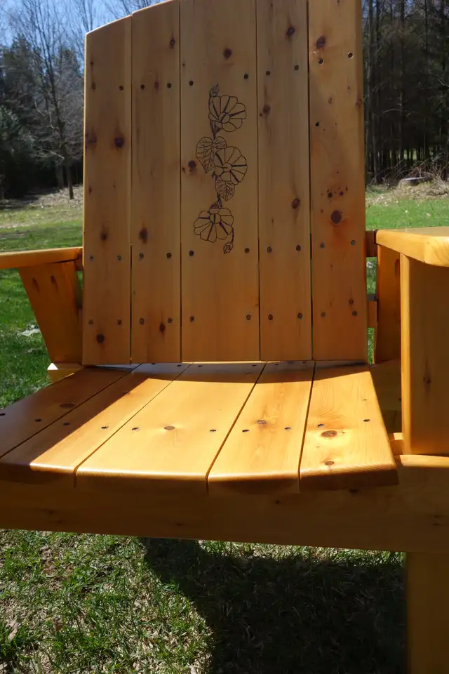 Custom Handmade Cedar Patio Table and Chairs w/Floral Design - Photo 7