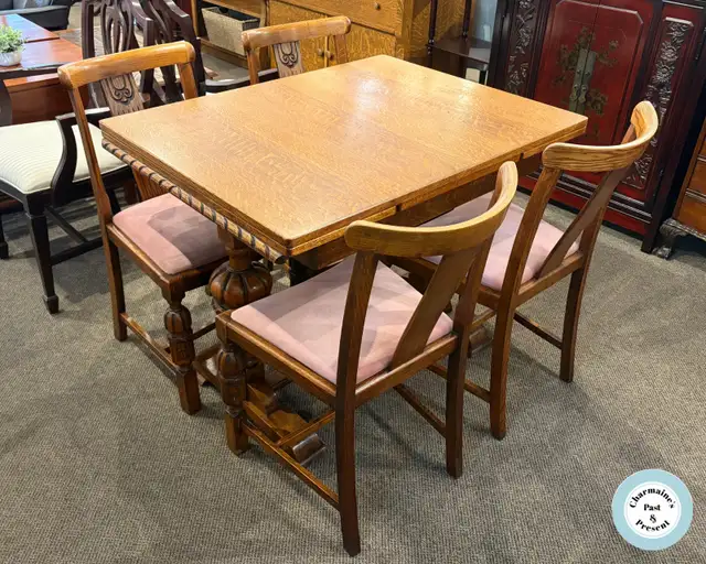 Incredible Antique Oak Dining Table and 4 Chairs at Charmaine's