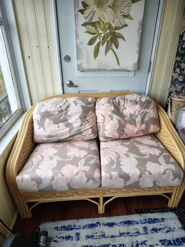 Wicker love seat and chair