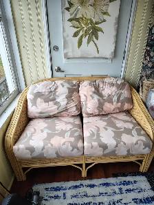 Wicker love seat and chair