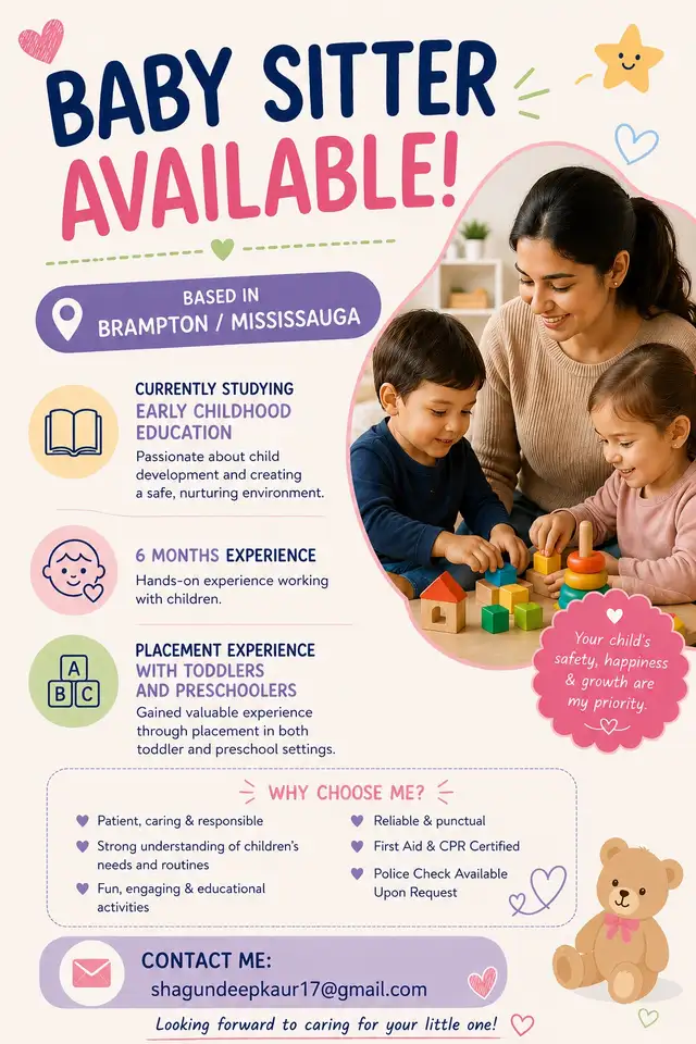 Available for child care / babysitting job