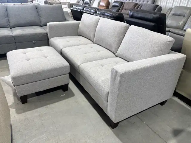 Light grey fabric sofa with matching ottoman - Photo 2
