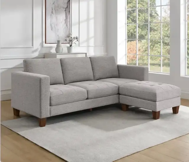 Light grey fabric sofa with matching ottoman - Photo 3