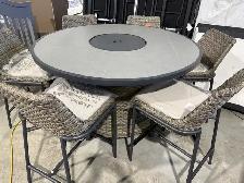 60" round outdoor patio dining set with fire table
