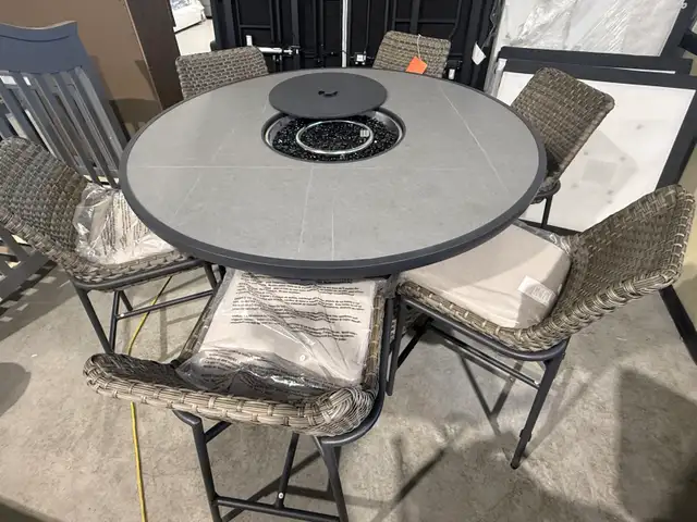 60" round outdoor patio dining set with fire table - Photo 2