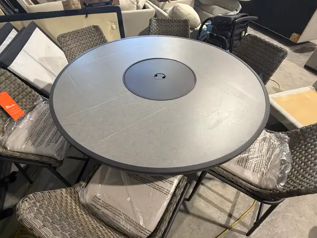60" round outdoor patio dining set with fire table - Photo 3