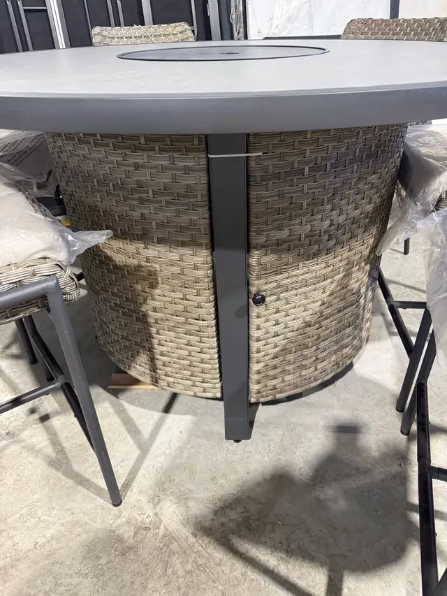 60" round outdoor patio dining set with fire table - Photo 5