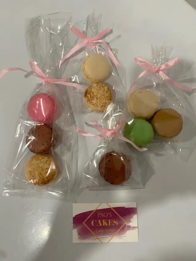 Individual macarons in packaging